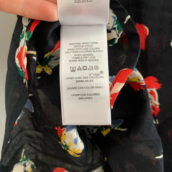 NWT Lauren Ralph Lauren Black Floral Cotton Voile Button Front Shirt - Picture 7 of 8